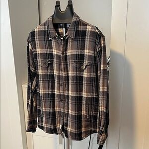 Lucky Brand Men's Plaid Shirt Jacket in Black and Brown